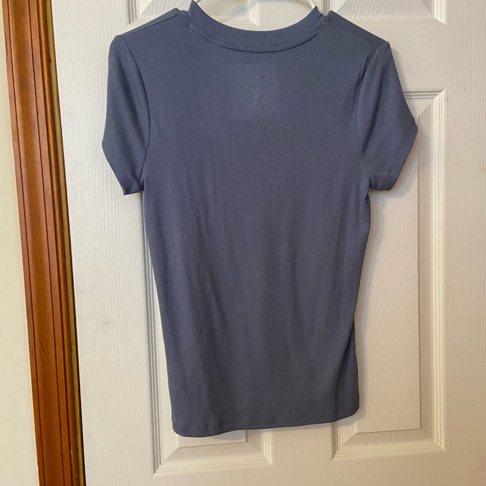 Blue High Neck Ribbed T-Shirt